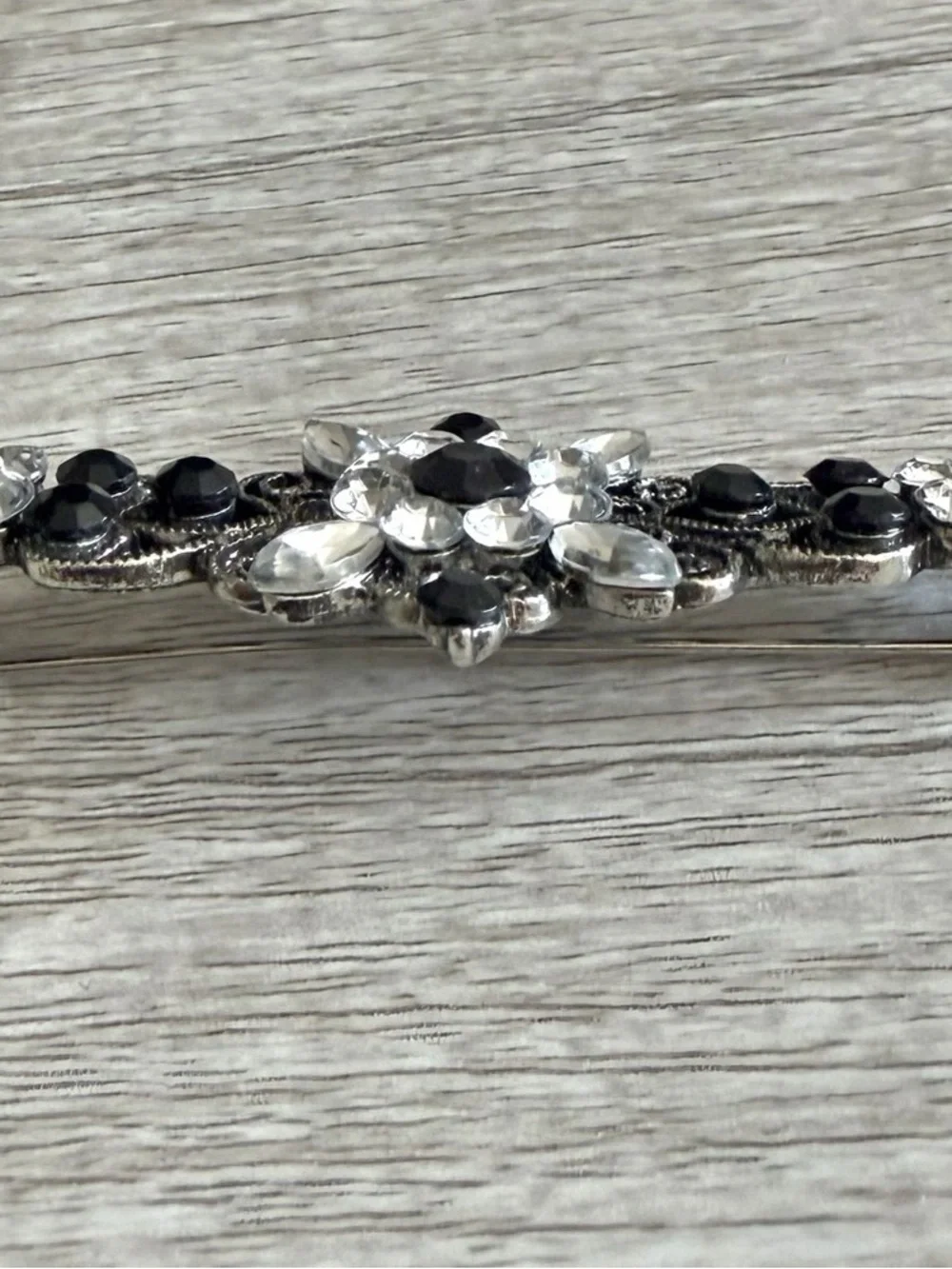 Vintage 1980s Black and Clear Rhinestone Brooch Pin Art Deco Avant Garde